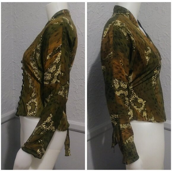 Blouse by Cartise - green and brown with snake skin pattern - Picture 3 of 6